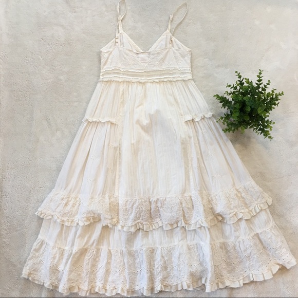 LaRok | white cotton tiered midi sun dress XS - Picture 5 of 8